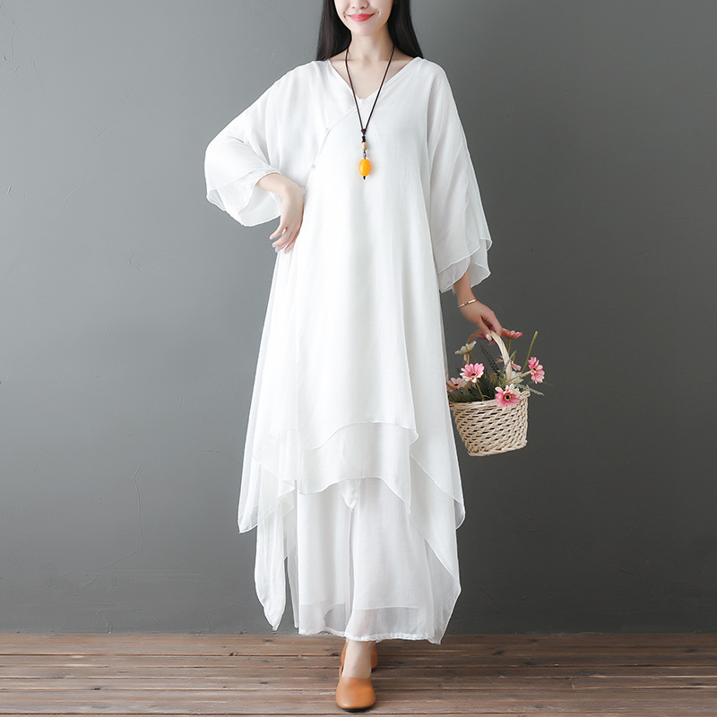 Wholesale Zen dance clothing women's suit Chinese Zen fairy dress tea clothing cotton and linen Zen clothing robe two-piece suit