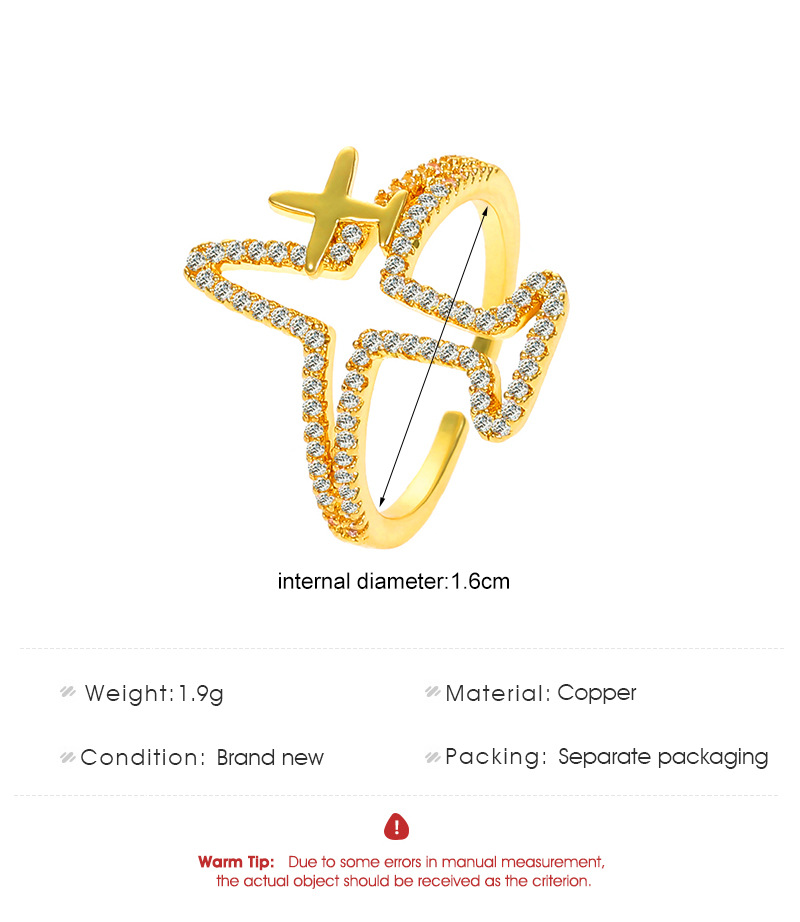 Fashion Airplane Copper Inlay Artificial Diamond Open Ring 1 Piece