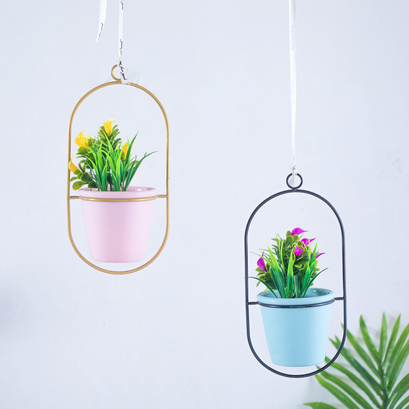 Inicio cesta colgante floral maceta de hierro soporte de flor artificial suculenta fabricante de decoración de maceta de plástico