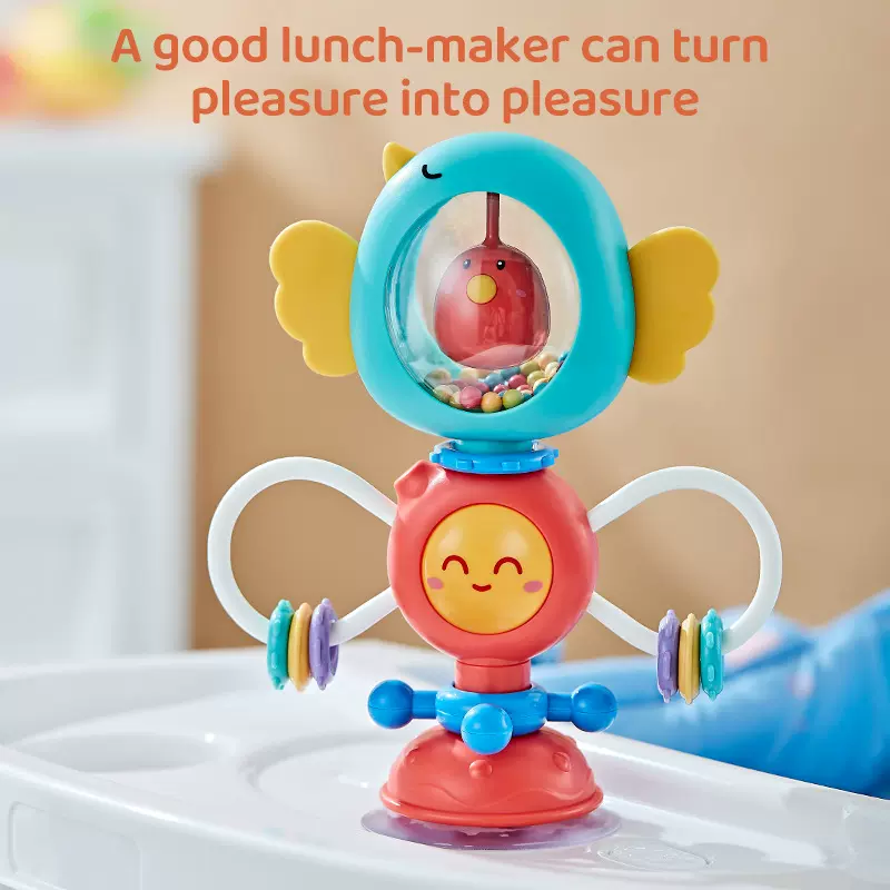婴儿益智安抚摇铃餐桌吸盘哄娃转转乐手摇铃早教宝宝玩具跨境专供