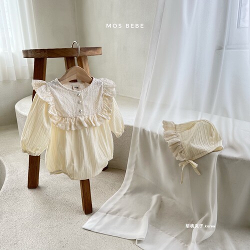 Newborn baby girl Korean style lace harem two-piece set ins infant and toddler hooded triangle crawl suit