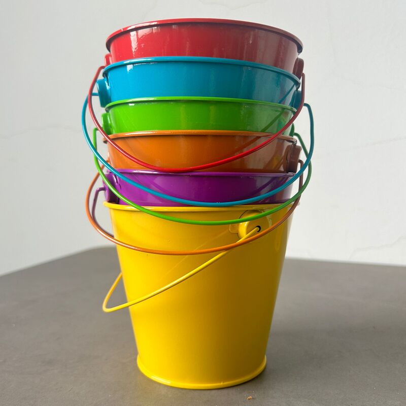 Candy Color Creative Small Iron Barrel Children's Tinplate Safety Portable Iron Barrel Craft Flower Pot Ornaments 12cm