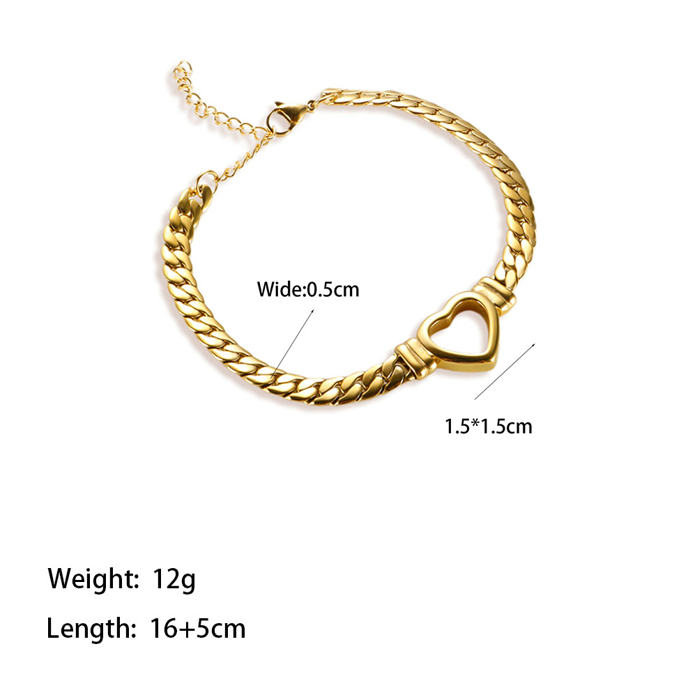 Collar con colgante de corazón de cadena cubana plana de acero de titanio chapado en oro, nuevo y moderno de Lina Girl para mujer._voghion.com