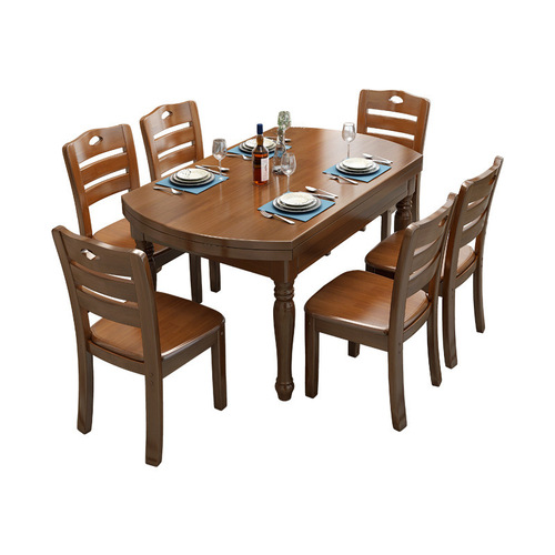 All solid wood round dining table Chinese style furniture platform retractable folding dining chair combination small apartment canteen restaurant dining table