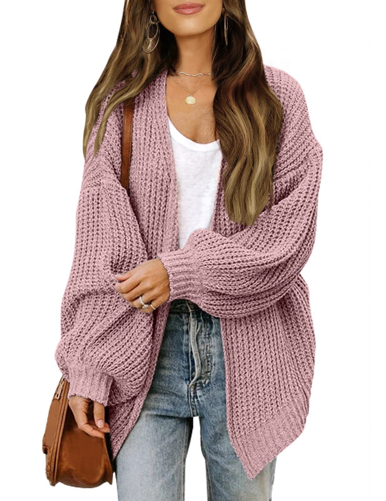 2023 Otoño e Invierno Amazon comercio exterior de las mujeres manga larga linterna manga color sólido flojo punto cardigan grueso aguja suéter para las mujeres
