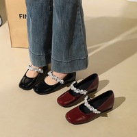 833-K217 French Elegant Interior Height Increase Middle Heel Square Head Shallow Mouth Premium Lacquer Leather Water Diamond Decoration One Button Single Shoe