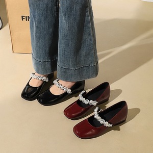 833-K217 French Elegant Interior Height Increase Middle Heel Square Head Shallow Mouth Premium Lacquer Leather Water Dia