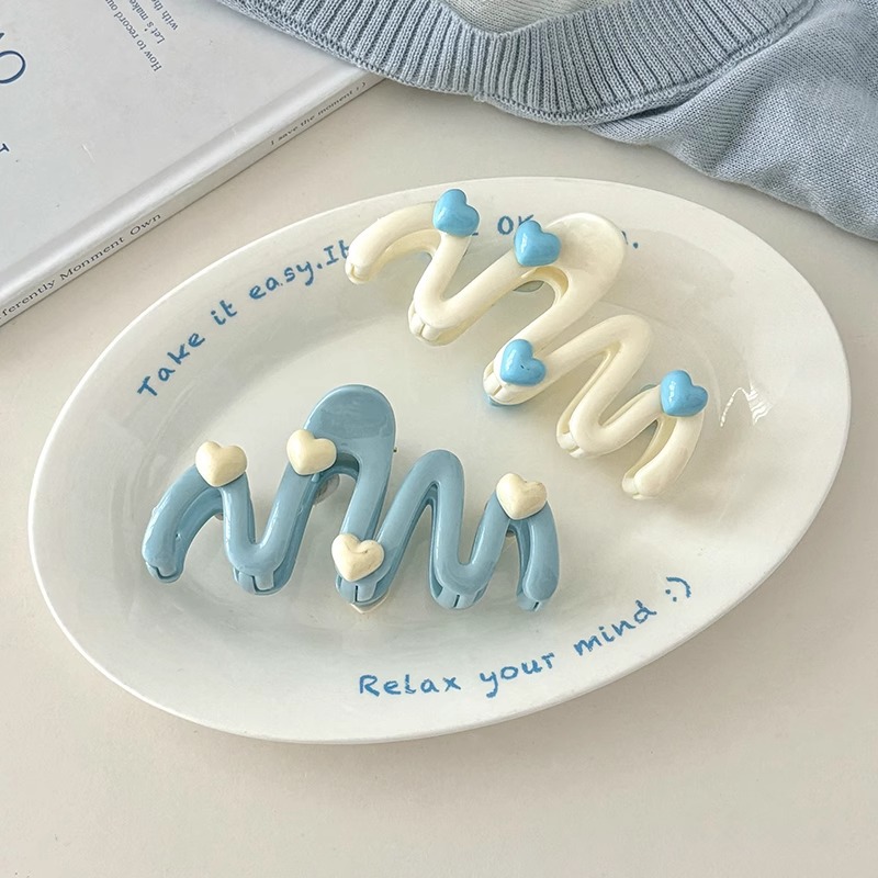 Wave amor agarrar clips para mujeres nuevo azul crema cabeza de tiburón clips de cabello de niña dulce toque de cabeza