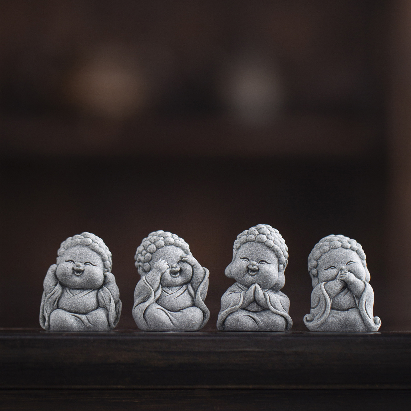 Creative Blue Sandstone Four-in-One Buddha Tea Pet Ornament Desktop Miniature Landscape Bonsai Fish Tank Landscaping Decorative Crafts