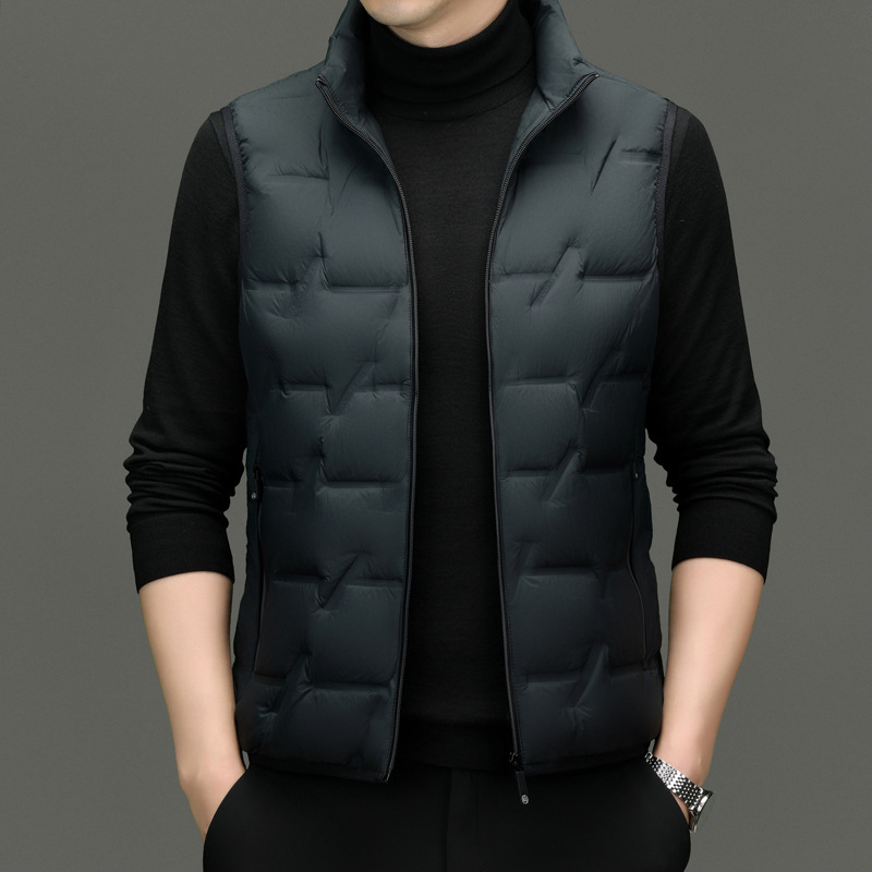 가을과 겨울 다운 조끼를 입고 중년 경량 간단한 허리 코트 따뜻한 조끼 남자 90 화이트 덕 다운 올 매치