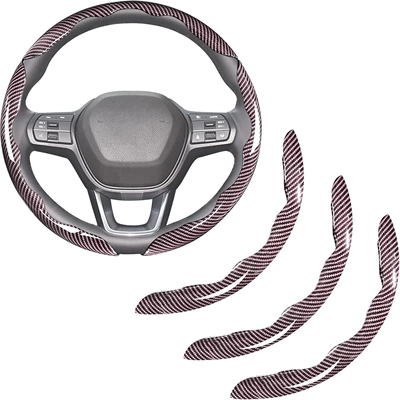 Snap-On Segmented Anti-Slip Steering Wheel, Steering wheel cover - carbon-fiber-bright-film-pink-3-pack-38cm-round