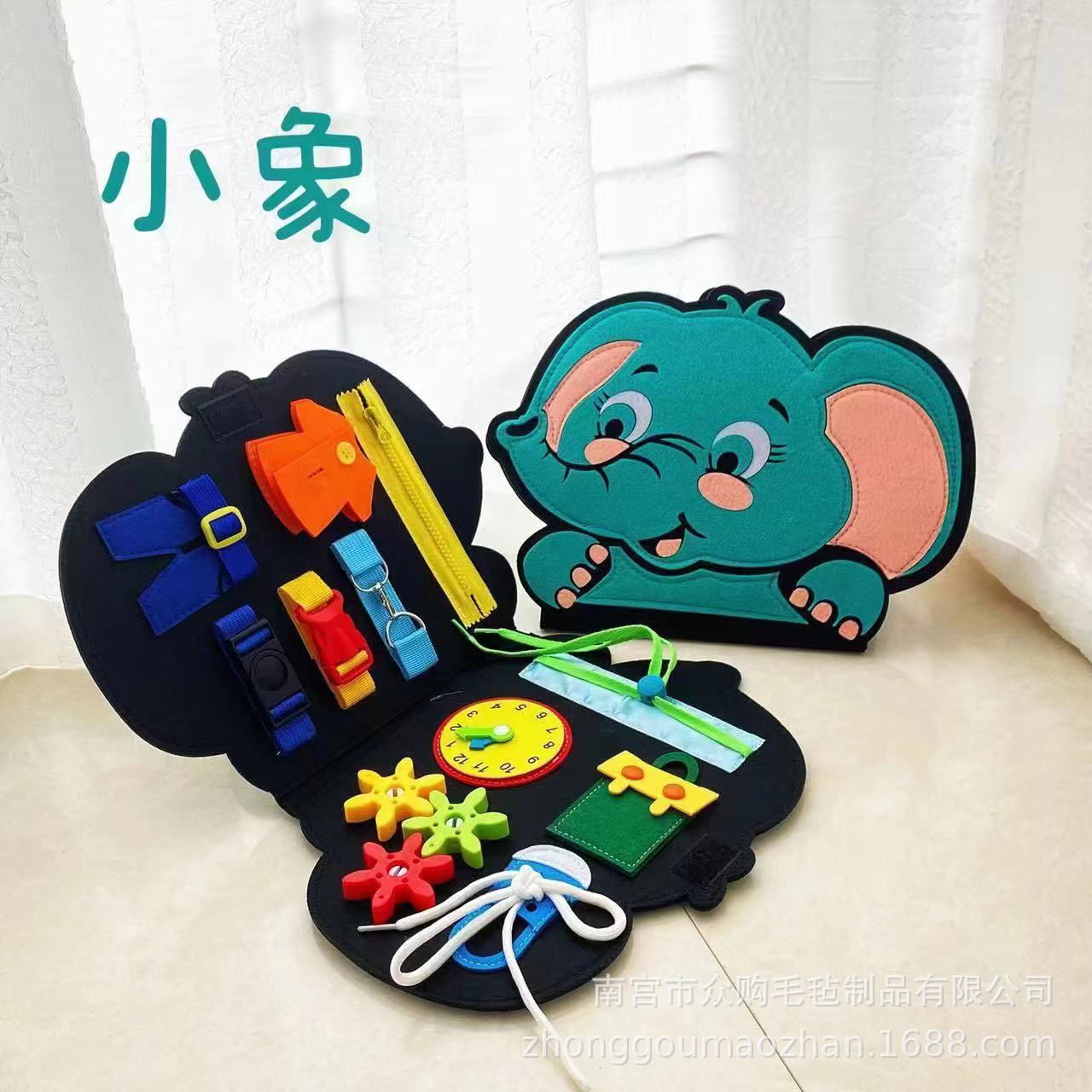 Tablero de aprendizaje de fieltro Montessori transfronterizo juguete dinosaurio educación temprana para niños habilidades para la vida práctica de vestir fieltro tablero ocupado