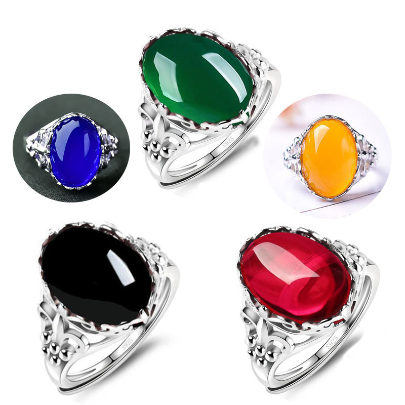 Silver onyx fashionable one size ring with stone jade