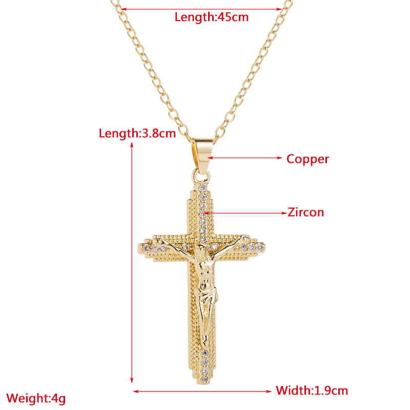 Fashion Creative Gold-Plated Pendant Inlaid with Zircon Cross Copper Necklace