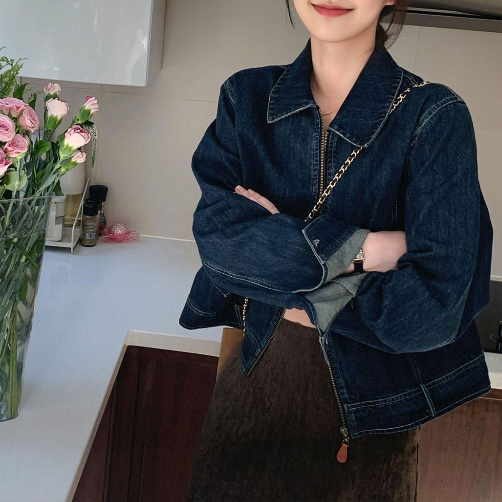 Women's Blue American Retro Denim Jacket, 2026 Spring New Style, Unique Short Jacket Top