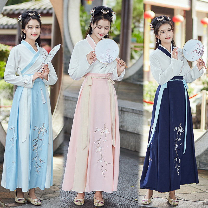 Plum blossom Hanfu female fairy elegant ancient style super fairy student Chinese style fresh elegant whole set of fairy cherry blossom ancient costume