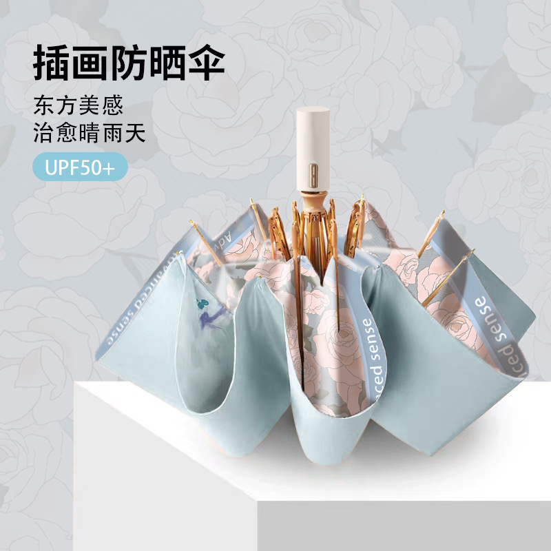 Fresh Foldableing Women's High-End Sun Umbrella for Both Rain and Shine, Sun Protection and Uv Protection, Compact Color Glue