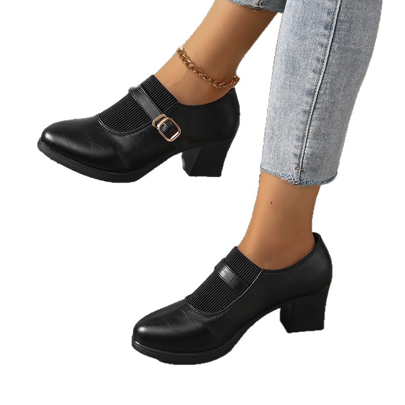 Zapatos de boca profunda zapatos de punta zapatos de tacones altos zapatos de mujer tacones gruesos suelos suaves no cansan los pies zapatos de madre zapatos de mujer suelos suaves no cansan los pies