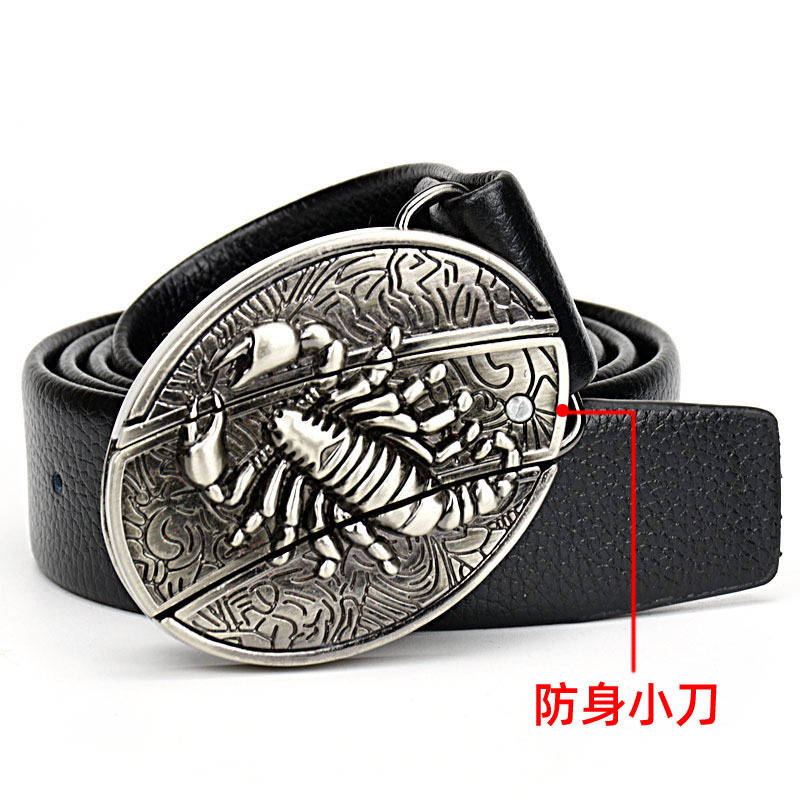 Factory direct men's leather personalized self-defense belt non-mainstream young people Joker fashion belt knife