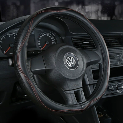 Car Steering Wheel Cover Genuine Leather Handlebar Cover for All Seasons, Non-Slip and Wear-Resistant Cowhide Car Steering Wheel Cover (Steering wheel cover) - black-red-line-circle-38cm
