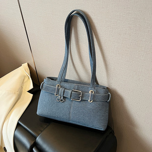 High-End Simple Underarm Denim Bag for Women 2025 Summer New Korean Style Simple Motorcycle Bag Large Capacity Shoulder Bag