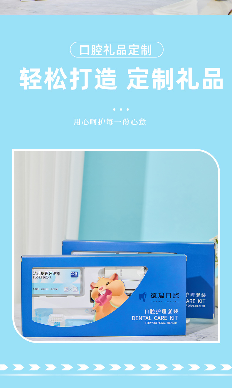 Oral care set with toothbrush, toothpaste, floss and mouthwash