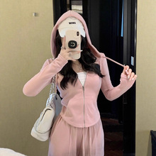休闲运动套装女2025春秋季韩版宽松显瘦时尚连帽开衫卫衣两件套