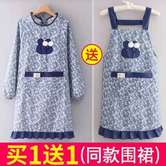 Bamboo Node Cotton Wear-resistant Breathable Apron Long Sleeve Cover-up Embroidery Pattern Large Pouch Workwear Kitchen Home Use Cooking Apron Waist Cover