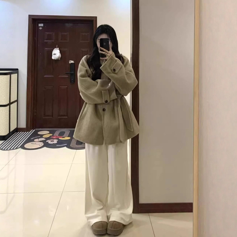 驼色呢子大衣女款2025新款秋冬高级感宽松小个子早春立领毛呢外套|undefined