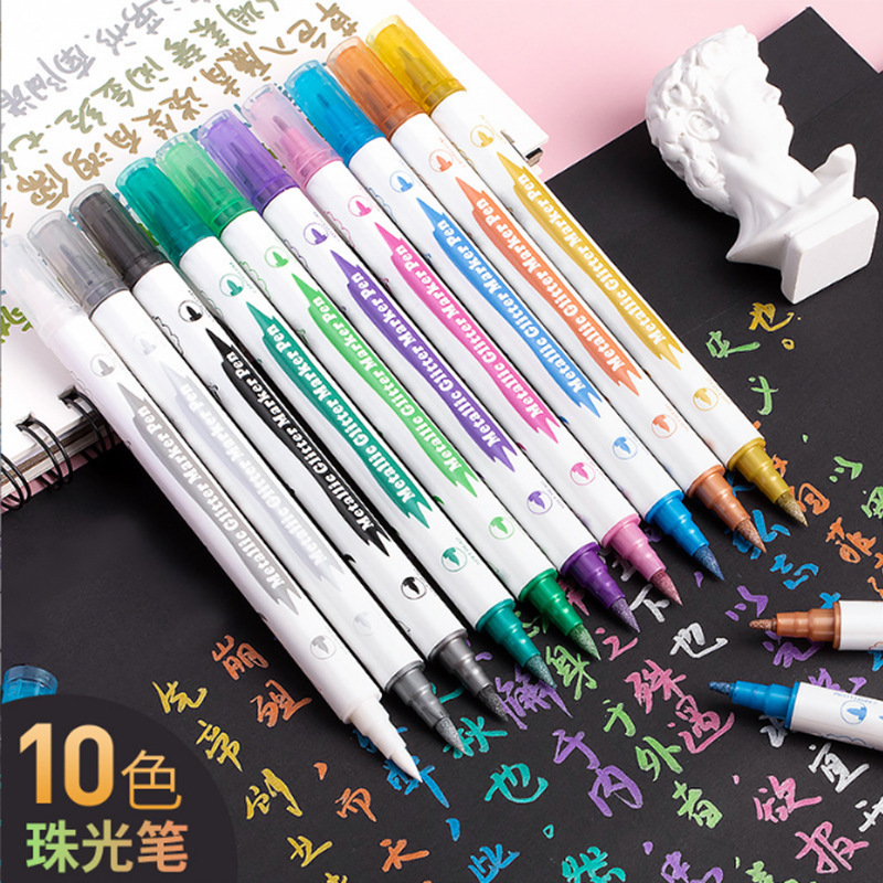 Wholesale Double-Ended Metallic Pen Beauty Pen Student Notebook Pen Glitter Pen Tattoo Pen Color Soft-Head Paint Pen