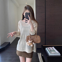 含真丝 时髦镂空罩衫慵懒显瘦短款针织薄上衣女2025早秋新款018