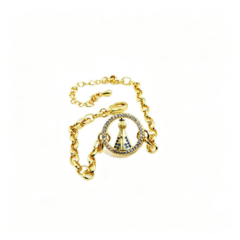 Gold-Plated Copper Bracelet with Diamonds, Virgin Mary Design, European and American Style Niche Design Jewelry, Cross-Border Hot-Selling Product, Supports Customization