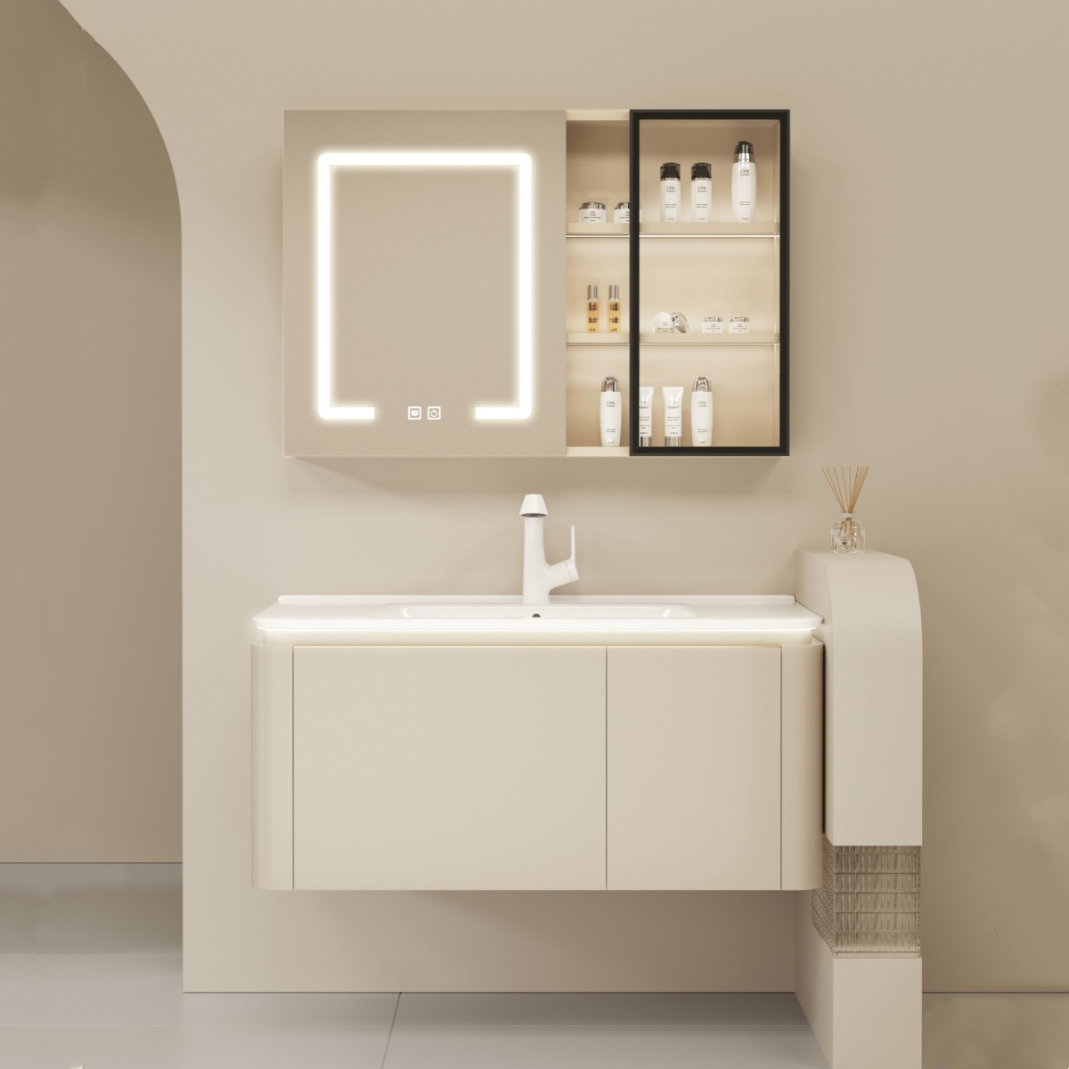 Cerámica integral lavabo moderno simple inodoro de madera sólida gabinete de baño combinación lavabo facial espejo inteligente gabinete lavabo