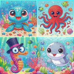 海の動物の子供の手作りのdiy材料はドリルをつけて絵を貼り付けます。