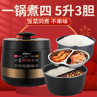 Multifunctional Electric Pressure Cooker with Dual Inner Pots for Home Use, 5L Capacity, Suitable for 2-3-4 People, New Model with Three Compartments