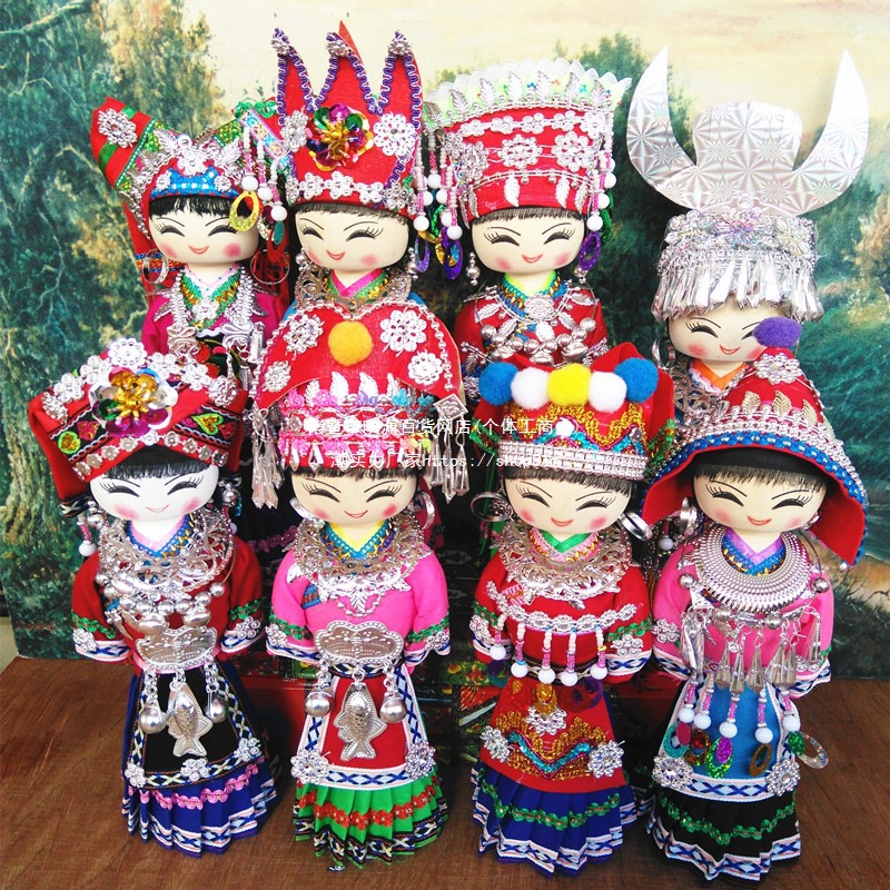 少数民族娃娃木人偶玩具布艺现货旅游纪念品云南贵州礼物玩偶