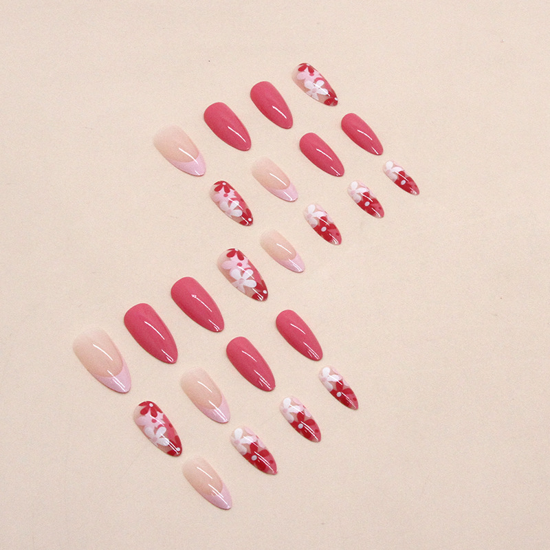 Unhas postiças florais rosa estilo instagram para mulheres_voghion.com