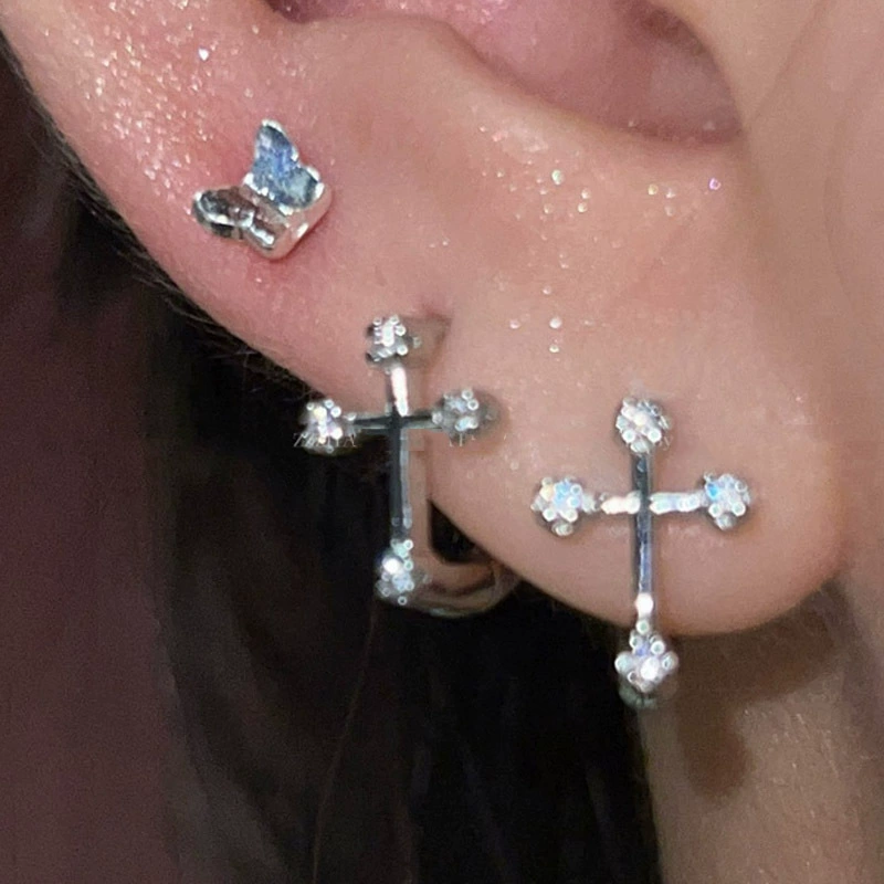 Universal earrings with zircon, simple and elegant design, internet celebrity