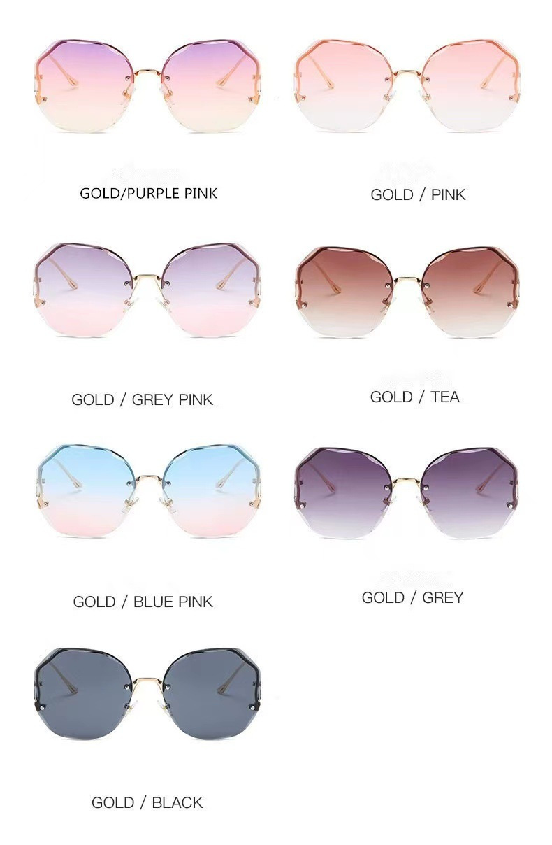 New fashion frameless cut-edge sunglasses women's polygon metal arc glasses leg street shot all-match sun protection sunglasses_voghion.com
