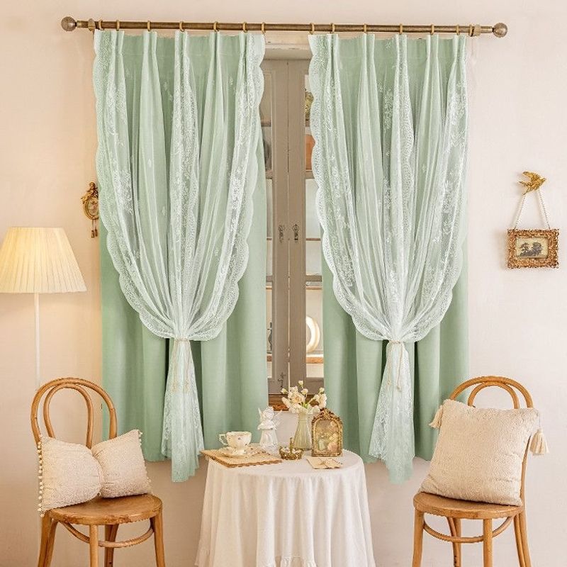 Blackout curtains for bedroom sun protection, hook-type installation, lace double-layer fabric, romantic girly style short curtains, small window curtains Blackout curtains for bedroom sun protection, hook-type installation, lace double-layer fabric, romantic girly style short curtains, small window curtains