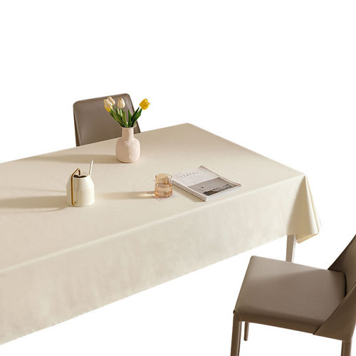 Cream white lambskin light luxury high-end tablecloth waterproof and oil-proof solid color no-wash tablecloth living room coffee table tablecloth