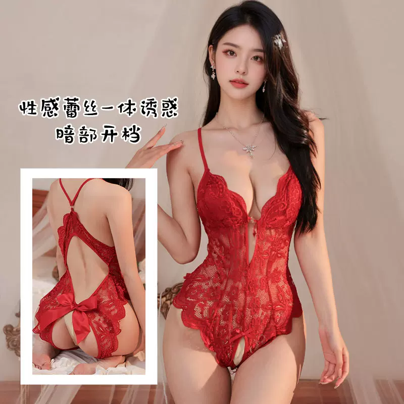 情趣内衣性感蕾丝诱惑开档免脱连体衣女火辣透视吊带胸垫透视睡衣