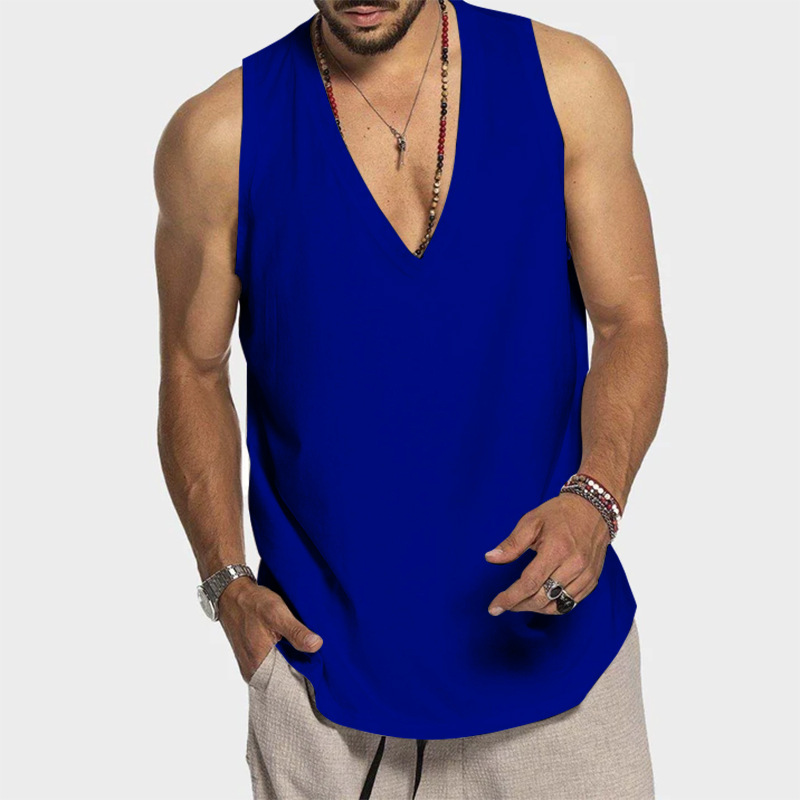 Camiseta sin Mangas Casual de Color Sólido para Hombre de Algodón para Verano