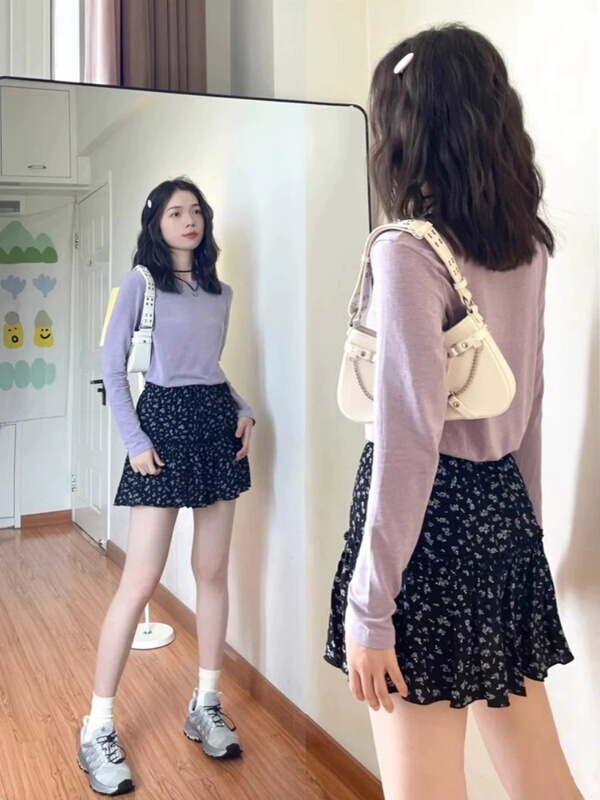 纯色圆领面膜T恤女春秋季弹力亲肤内搭基础款磨毛长袖打底衫上衣|undefined