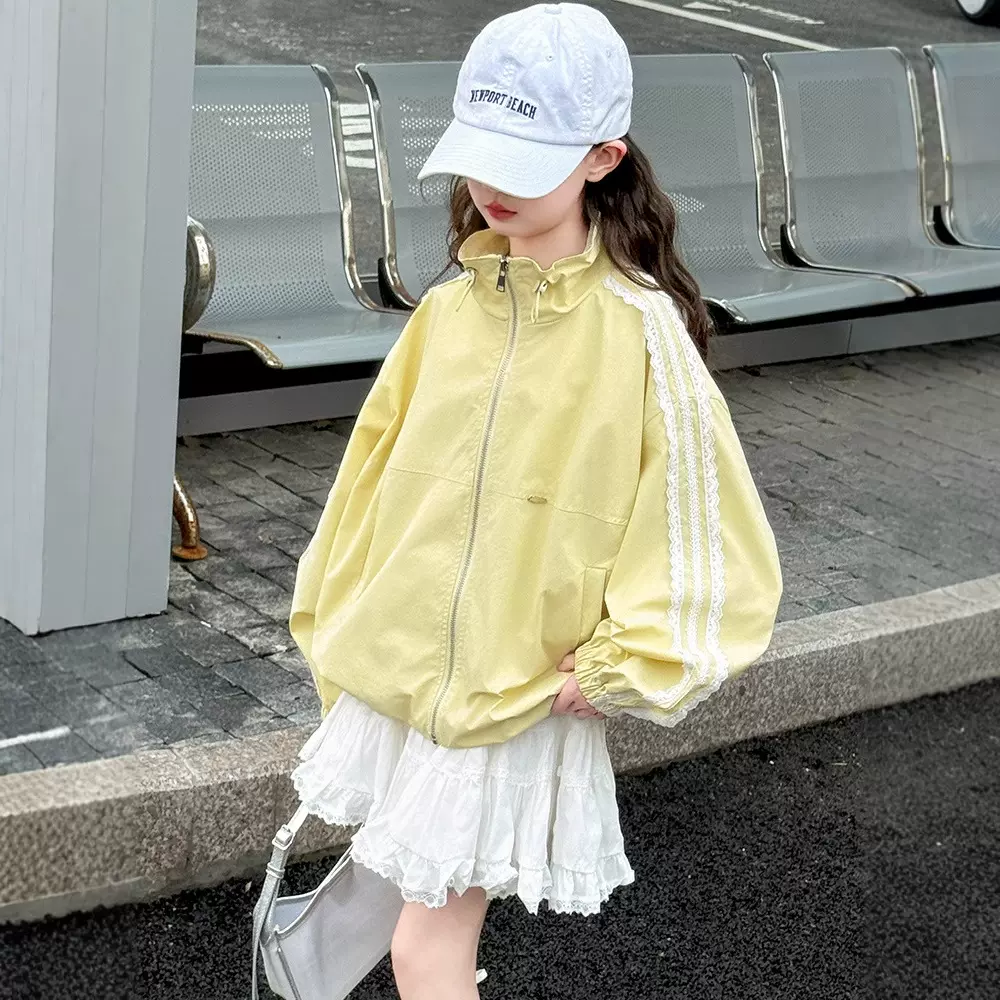 女童外套2025春季新款儿童洋气夹克衫中大童韩版翻领上衣外穿春装