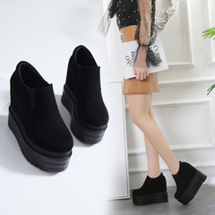 888-30內增高坡跟厚底短靴超高跟鞋14CM防水台絨面馬丁靴松糕女靴