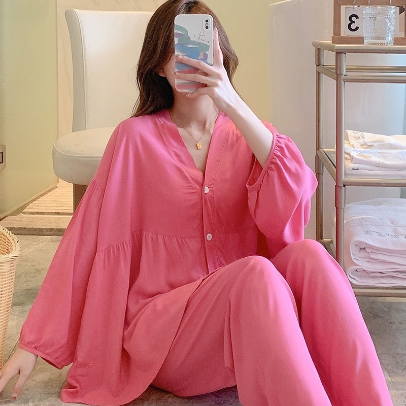 40 7-sleeve cotton silk pajamas women's thin suit solid color comfortable breathable moon clothing can be worn outside home clothes