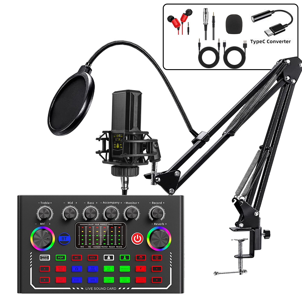 240 micrófono de condensador micrófono v8 teléfono celular tarjeta de sonido inglés computadora podcast interfaz typec conjunto de transmisión en vivo