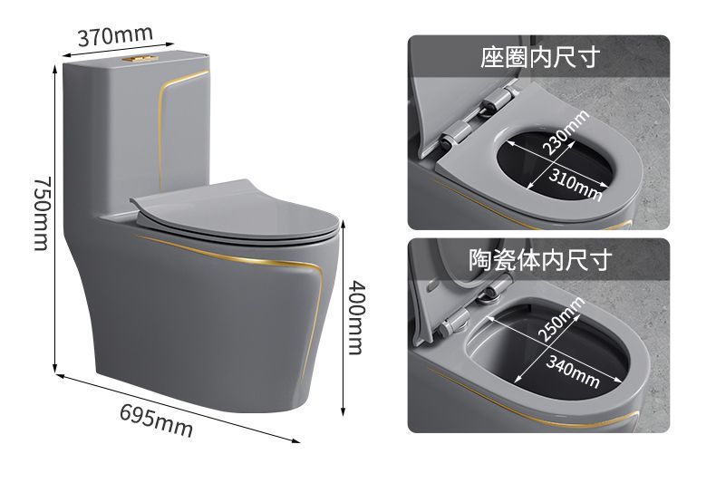 The toilet is a grey household water pump ceramic with a colorful siphonic anti-odor type. It is a high-flush toilet seat and toilet bowl undefined