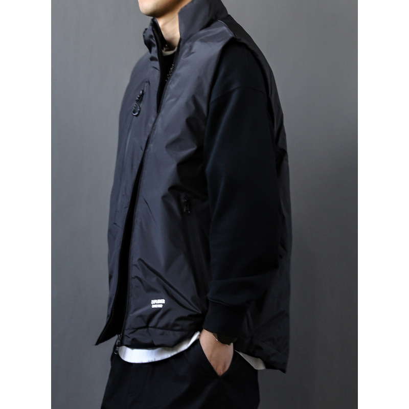 Men's winter solid color warm stand collar workwear loose vest vest black